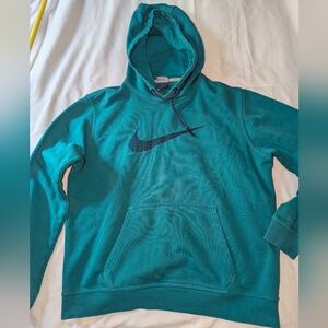 Vintage 80s Nike Women's Large Center Swoosh Green Long Sleeve Hoodie Sweatshirt